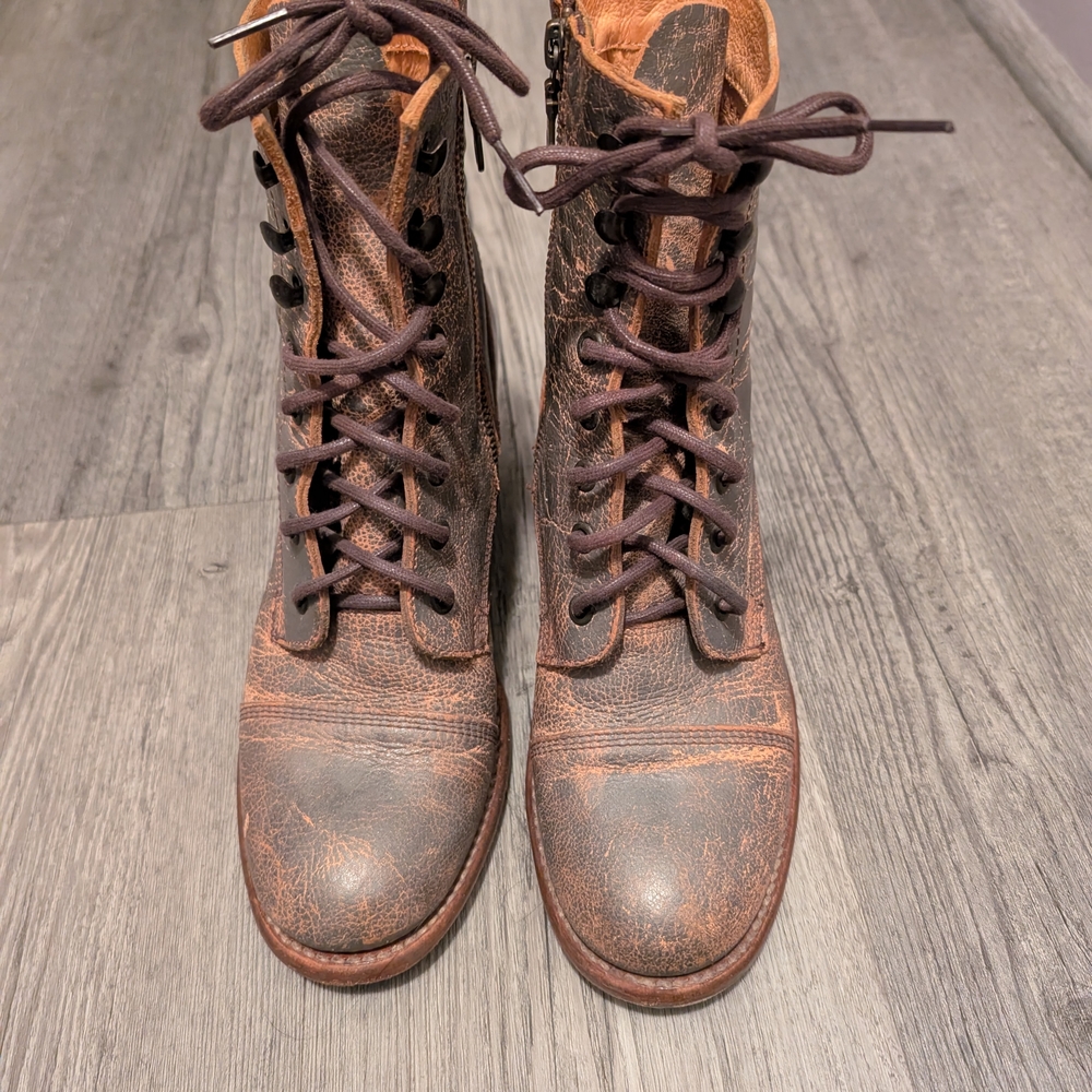 Brown Lace-Up Leather Boots